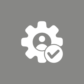 User icon with gear and checkmark.